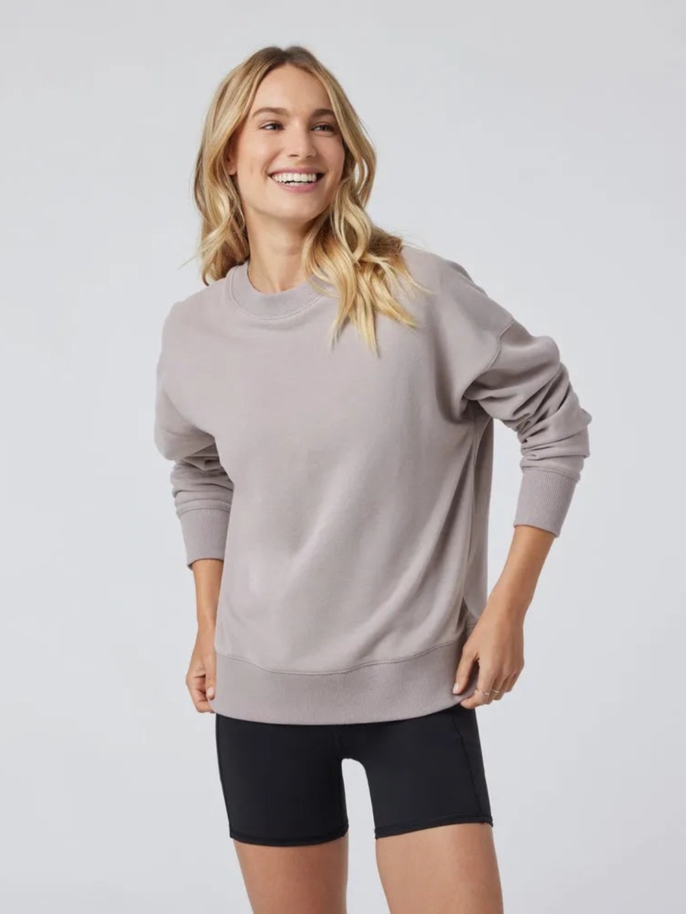 Vuori Lightweight Crewneck Sweatshirt in Light Taupe